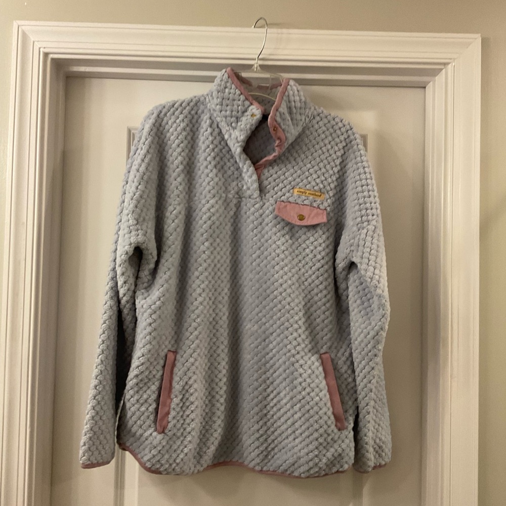 Simply Southern Light Blue and Pink Textured Pullover Size L - Picture 3 of 9